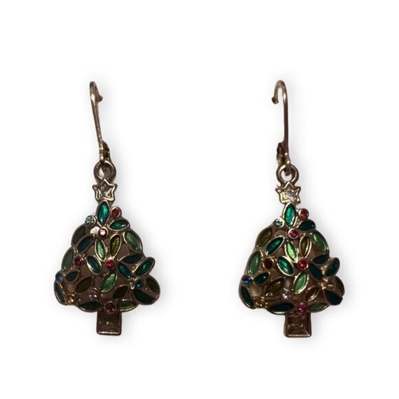 🤯5/$20🤯 NWT Colorful Christmas Tree Gold Tone Earrings - Picture 1 of 2